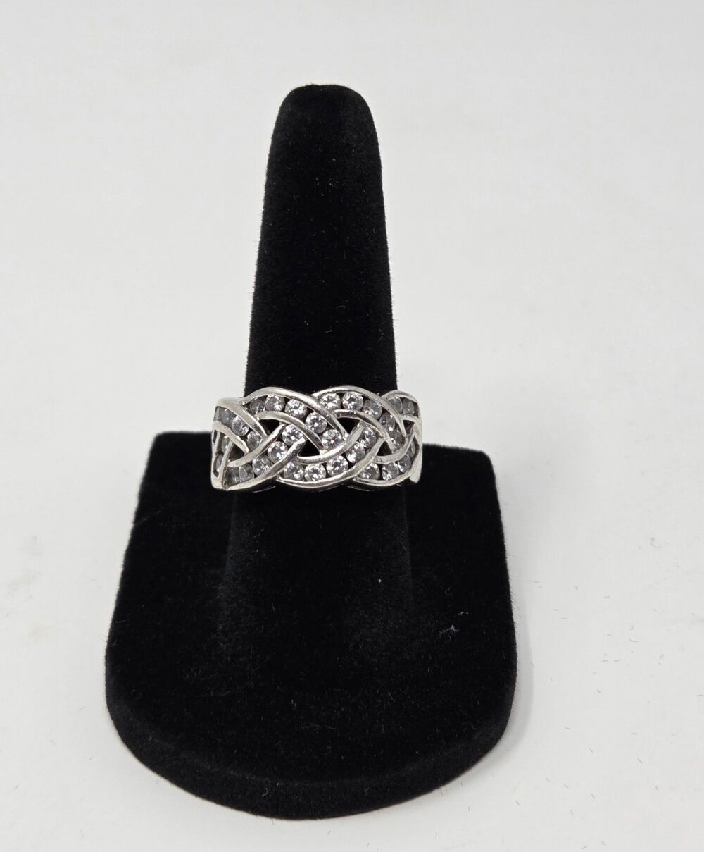 Sterling Silver 925 CZ Infinity Band Ring Size 7 Interwoven Braided Cubic...